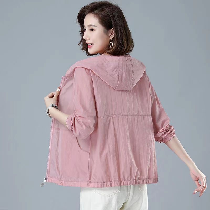 Sun protection clothing for middle-aged mothers,  new summer Korean style loose casual long-sleeved hooded sun protection clothing