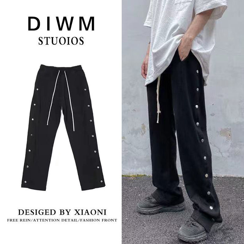 Button-breasted pants ins women's Harajuku style wide-leg pants high waist loose thin straight-leg pants spring and summer casual sports trousers