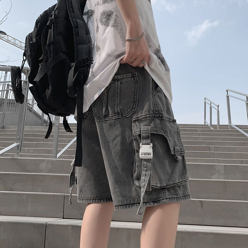 夏天裤子男宽松百搭潮流直筒牛仔裤男夏季薄款五分短裤男外穿男裤