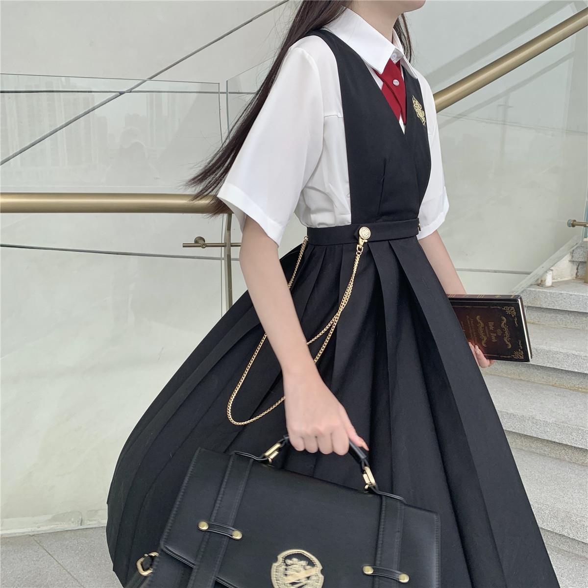 少女學生jk背帶裙兩件套裝女學院風短袖襯衫日常穿搭日系收腰顯瘦