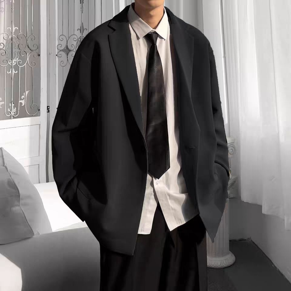 [Four-piece set] Casual suit jacket men's loose Korean version of the trendy dk uniform college style ruffian handsome small suit men