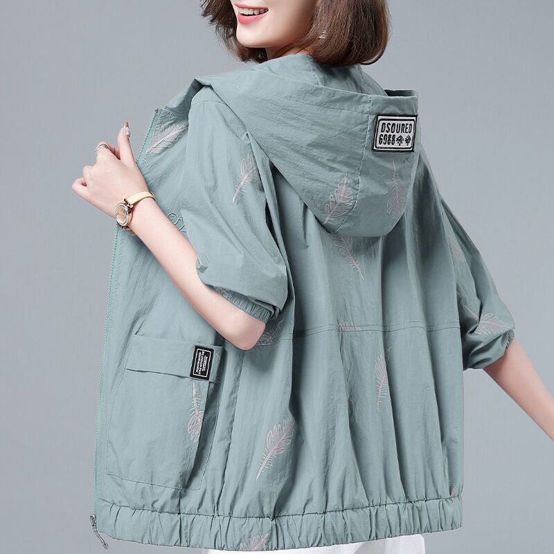 Sunscreen clothes women's  summer new thin coat middle-aged mother's loose large hooded long sleeve foreign style sunscreen clothes