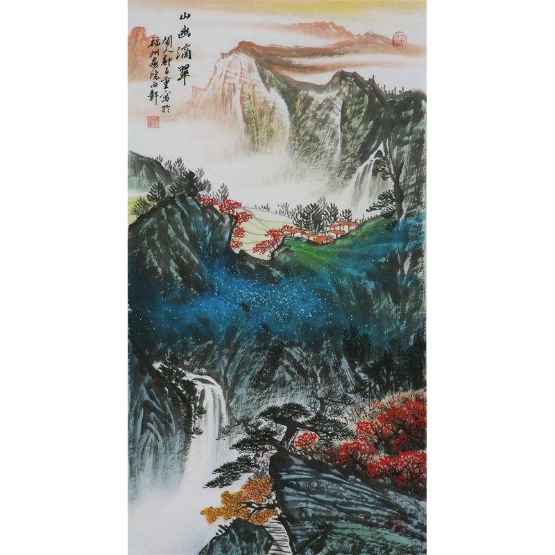 名家 郑百重 风格【506】泼彩山水 国画 松壑图 字画 手绘 三尺竖