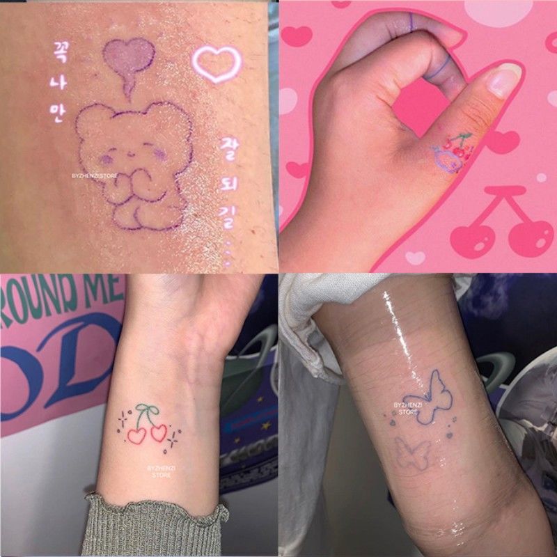 花臂少女tattoo 蝴蝶结爱心玛丽猫咪可爱软妹原宿手臂纹身贴 虎窝拼