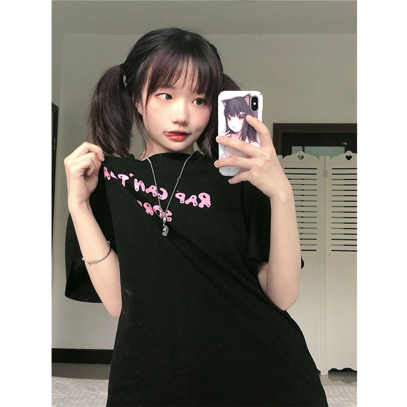Cute little cool cover Korean two-piece suit female lazy style loose short-sleeved T-shirt + retro plaid casual wide-leg pants