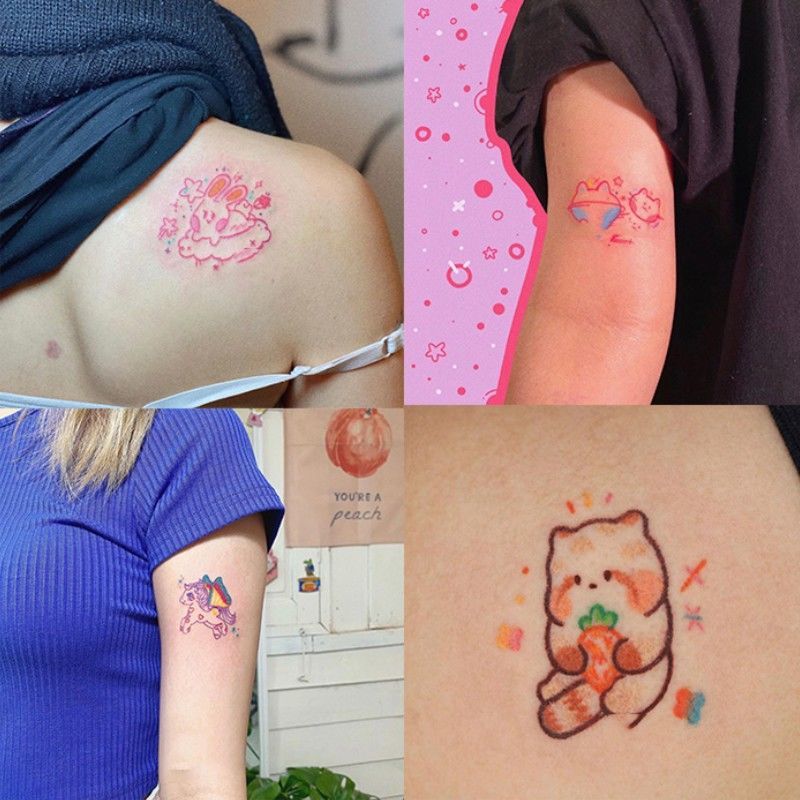 花臂少女tattoo 蝴蝶结爱心玛丽猫咪可爱软妹原宿手臂纹身贴 虎窝拼