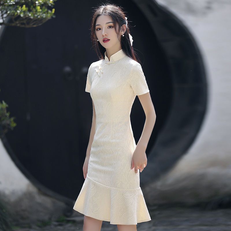 2023年新款旗袍民國風大小姐日常年輕款少女復古小個子魚尾連衣裙