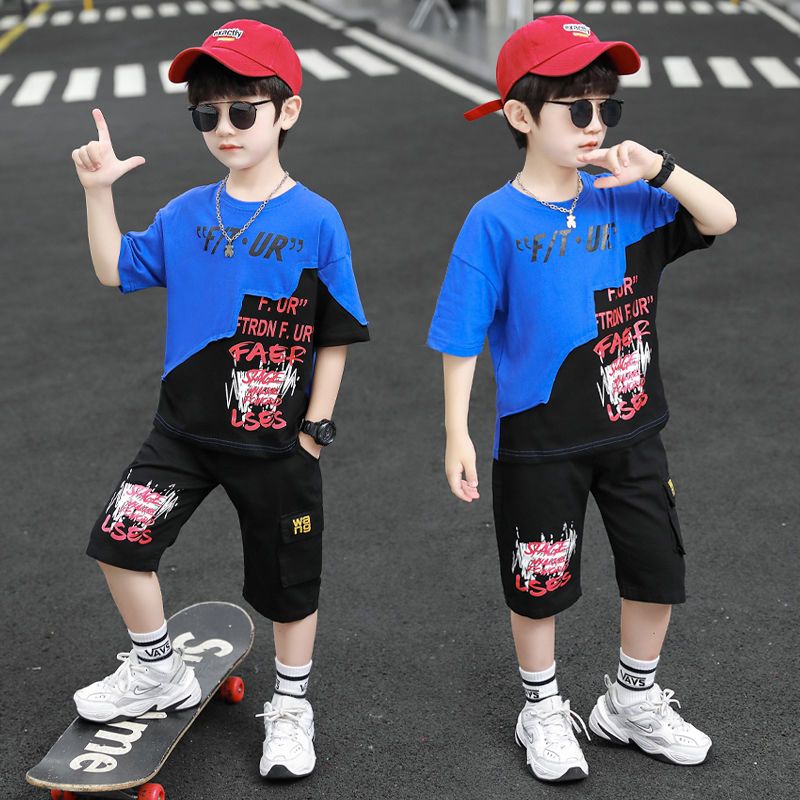 童装男童夏装短袖套装2023新款潮洋气中大儿童两件套男孩韩版运动