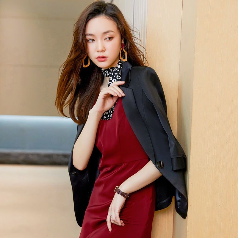 White small suit coat women's middle sleeve Three Quarter Sleeve foreign dress suit summer net red fried Street thin suit
