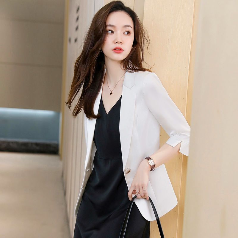 White small suit jacket women's mid-sleeve three-quarter sleeves foreign style dress suit summer net red fried street thin suit