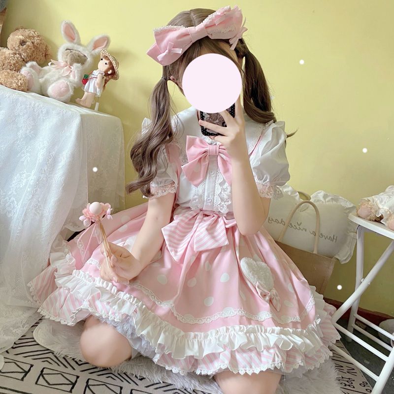 Korean mushroom cool {spot}~factory original design Lolita boba toffee cute skirt strap dress female
