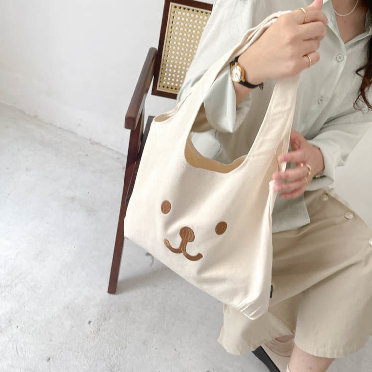 Bag female  new canvas bag cute embroidery bear student large capacity class shoulder bag handbag