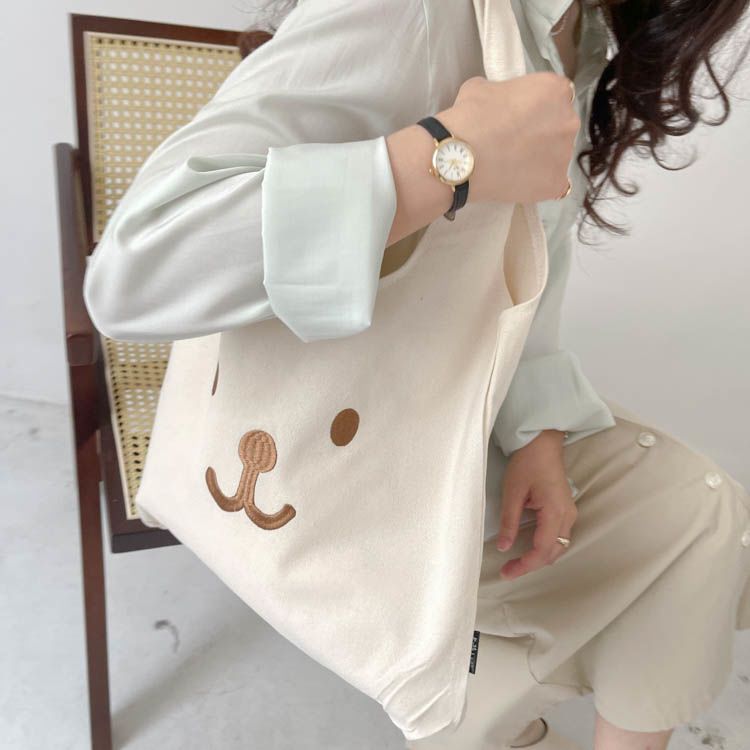 Bag female  new canvas bag cute embroidery bear student large capacity class shoulder bag handbag