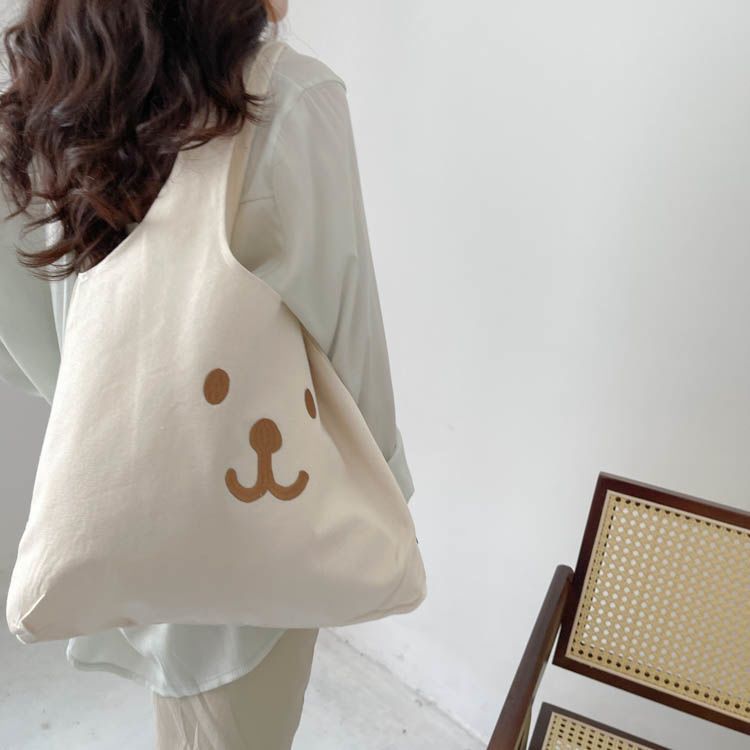 Bag female  new canvas bag cute embroidery bear student large capacity class shoulder bag handbag