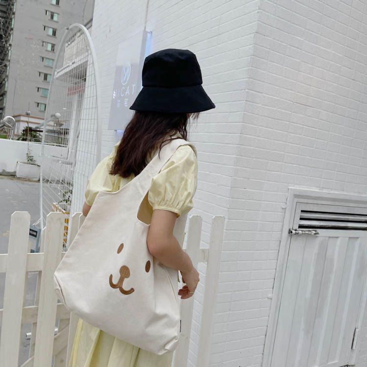 Bag female  new canvas bag cute embroidery bear student large capacity class shoulder bag handbag