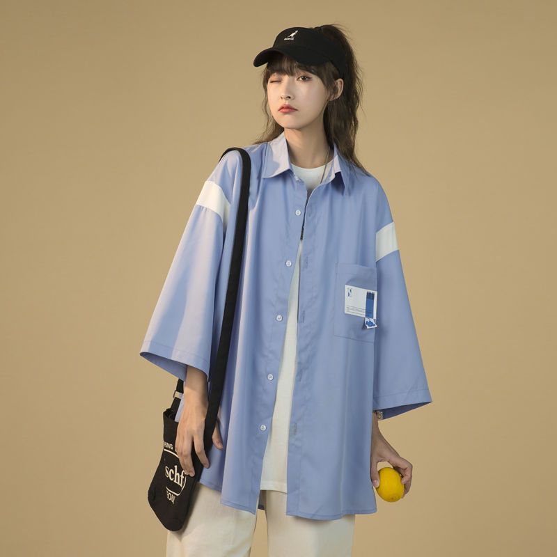 Japanese summer design sense niche shirt short-sleeved men and women loose trend casual couple shirt Harajuku jacket