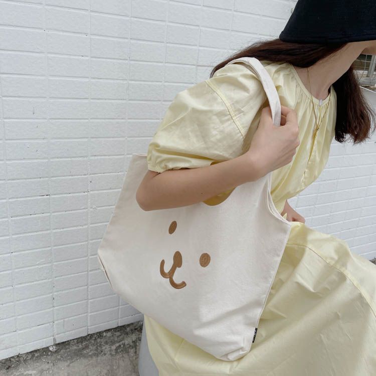 Bag female  new canvas bag cute embroidery bear student large capacity class shoulder bag handbag