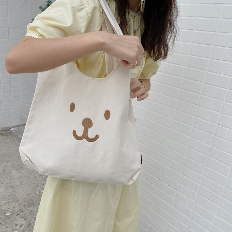 Bag female  new canvas bag cute embroidery bear student large capacity class shoulder bag handbag