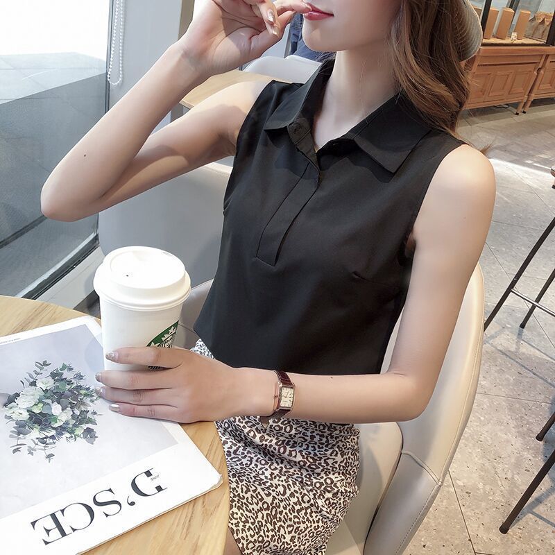 Summer new Korean version sleeveless shirt women's all-match professional wear white shirt pullover plus size bottoming shirt