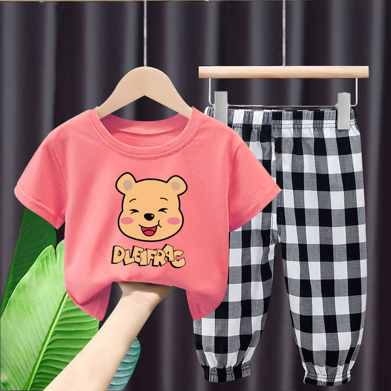 Children's short sleeve set 2021 summer new t-shirt men's and women's children's clothing baby middle and large children's top foreign style two-piece set