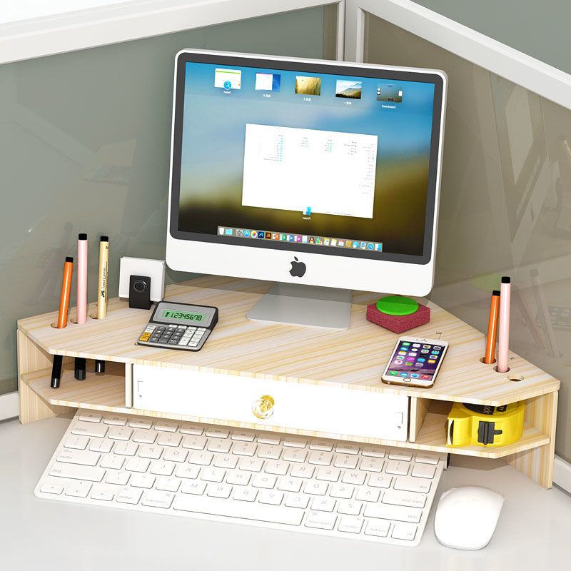 三角电脑显示器增高架护颈木质办公桌面转角支托架键盘收纳置物架