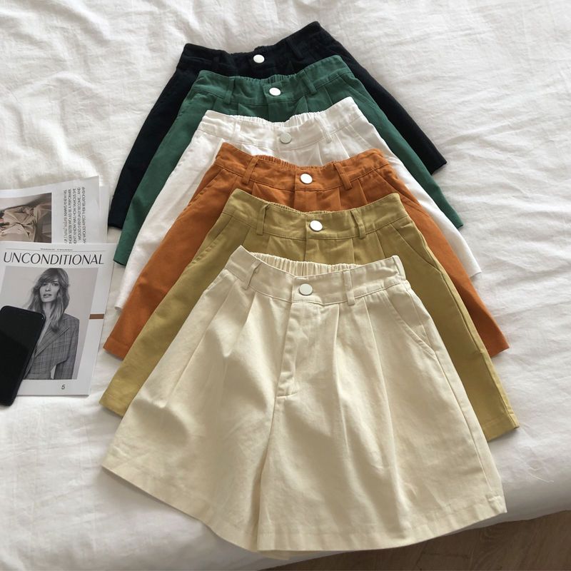 Thin outer wear wide leg shorts summer Korean version  new high waist thin white work casual pants women ins