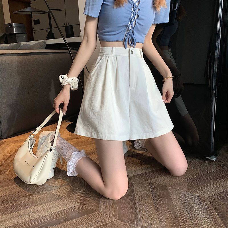 Thin outer wear wide leg shorts summer Korean version  new high waist thin white work casual pants women ins