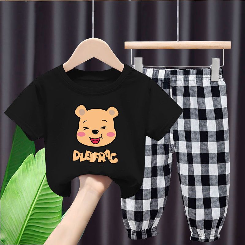 Children's short sleeve set 2021 summer new t-shirt men's and women's children's clothing baby middle and large children's top foreign style two-piece set