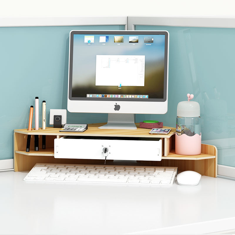三角电脑显示器增高架护颈木质办公桌面转角支托架键盘收纳置物架