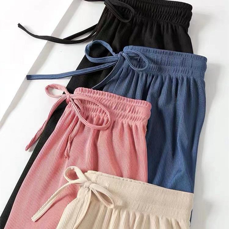 37750-大码胖mm200斤冰丝阔腿裤女夏季薄款宽松显瘦韩版学生垂感休闲裤-详情图
