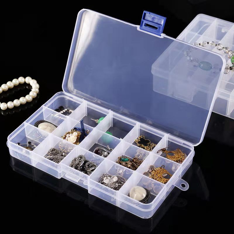 10 grid 15 grid 24 grid fixed transparent PP plastic storage box jewelry beaded small object storage box parts box
