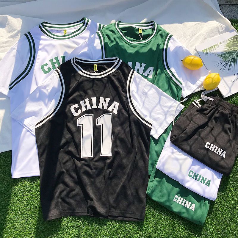 中国队11号篮球运动套装男学生潮流假两件休闲班服夏衣情侣款两件