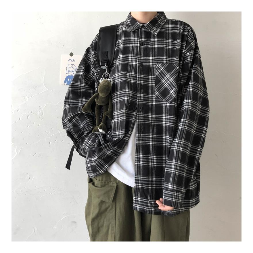 Net red spring and summer trend plaid shirt jacket men and women ins trend tops retro Hong Kong style couple shirts