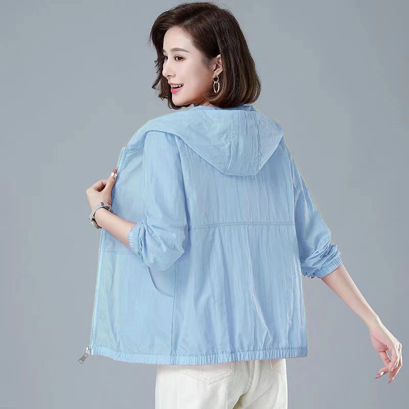 Sun protection clothing for middle-aged mothers,  new summer Korean style loose casual long-sleeved hooded sun protection clothing