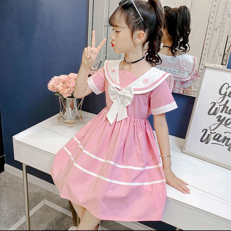 女童连衣裙夏季新款韩版洋气海军领裙子中大儿童装网红公主