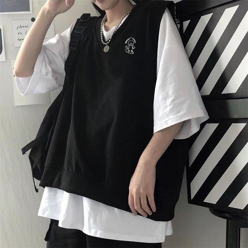 One piece / suit summer printed Vest + short sleeve t-shirt female ins college Korean loose two piece suit