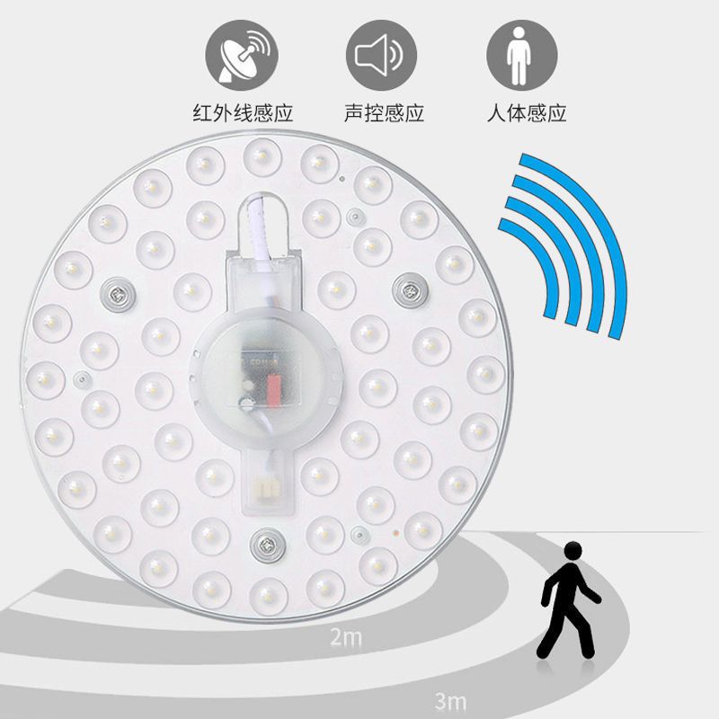 led雷达智能人体感应声音光线控制灯板模组圆形方形节能吸顶灯