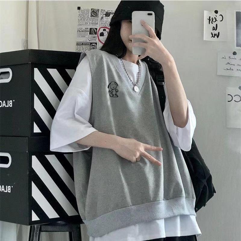 One piece / suit summer printed Vest + short sleeve t-shirt female ins college Korean loose two piece suit