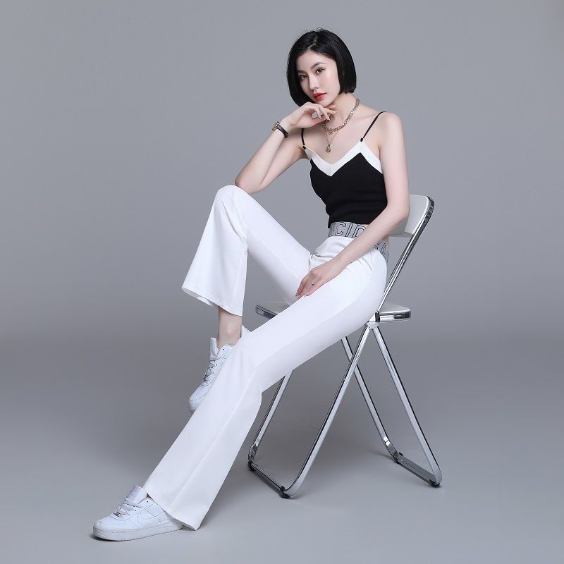Ice silk micro flared pants women's  summer new high waisted cropped pants are versatile and draped pants are slim pants