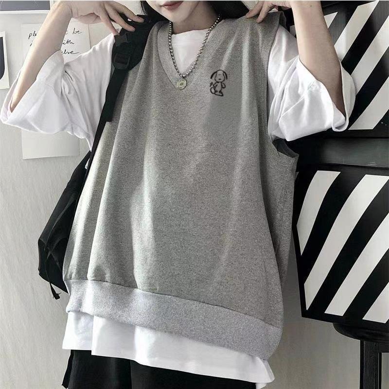 One piece / suit summer printed Vest + short sleeve t-shirt female ins college Korean loose two piece suit
