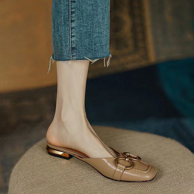 网红拖鞋春季新款韩版女外穿法式平底穆勒鞋包头半拖凉鞋时尚