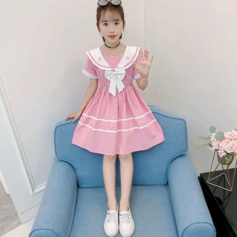 女童连衣裙夏季新款韩版洋气海军领裙子中大儿童装网红公主