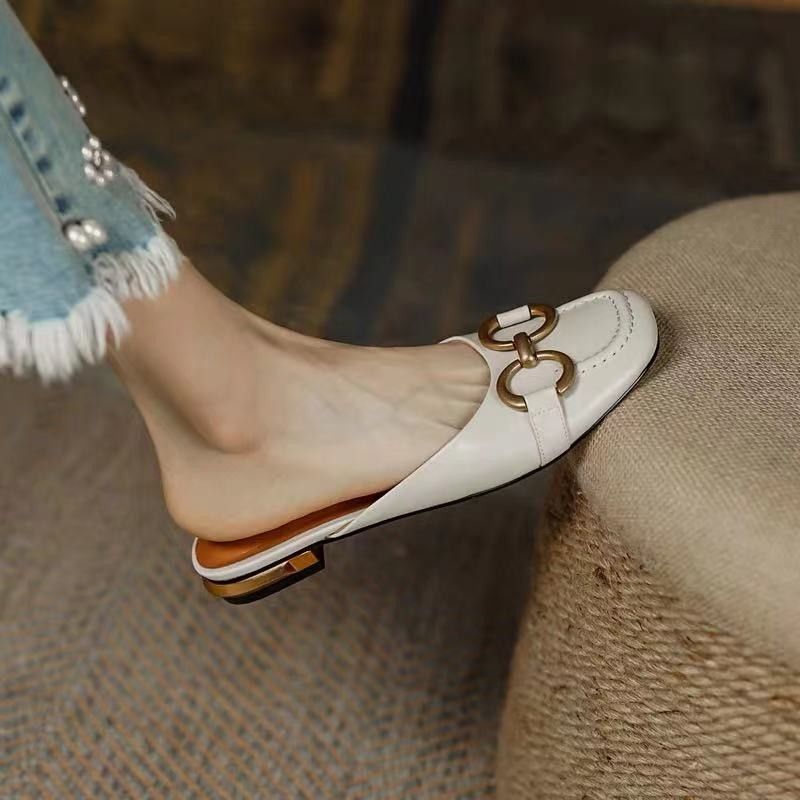网红拖鞋春季新款韩版女外穿法式平底穆勒鞋包头半拖凉鞋时尚