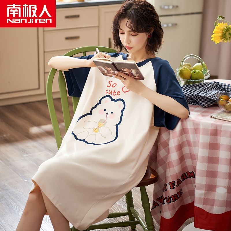 Pure cotton nightdress female summer short-sleeved dress Korean version fresh student cute pajamas summer home service