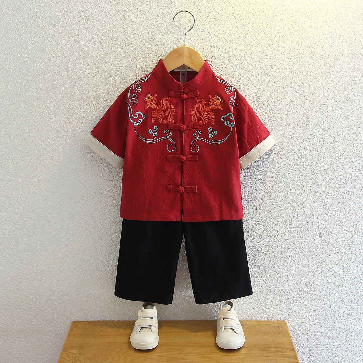 男童漢服夏中國風短袖薄款小童寶寶演出服中式改良兒童唐裝兩件套