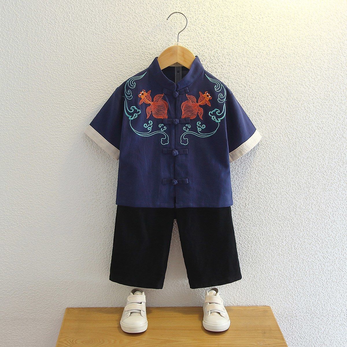 男童汉服夏中国风短袖薄款小童宝宝演出服中式改良儿童唐装两件套