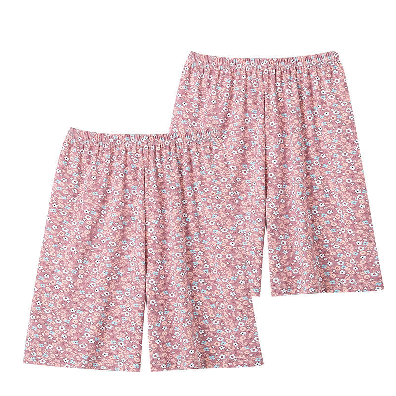 2 pairs of pajamas for mother, middle-aged and elderly women, summer shorts, loose high waist, broken flowers, and 5-point pajamas can be worn outside