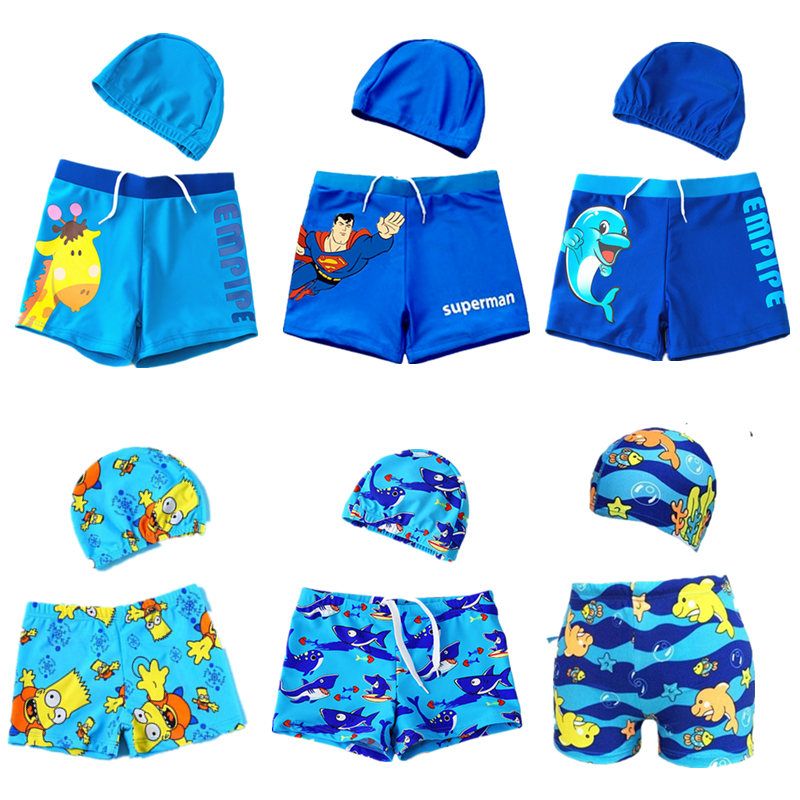 新款男童游泳裤套装儿童泳裤男童小童泳衣平角套装卡通幼婴儿泳裤 虎窝拼