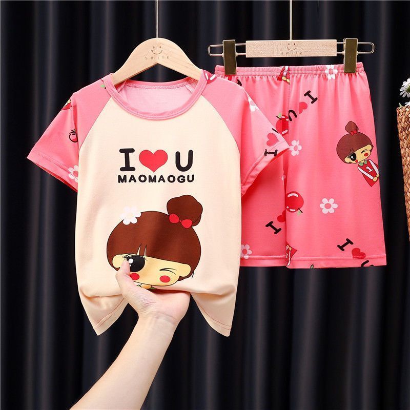 Children's Pajamas Summer Short-sleeved Boys Thin Section Cute Princess Big Boys Girls Cartoon Pajamas Home Clothes Set