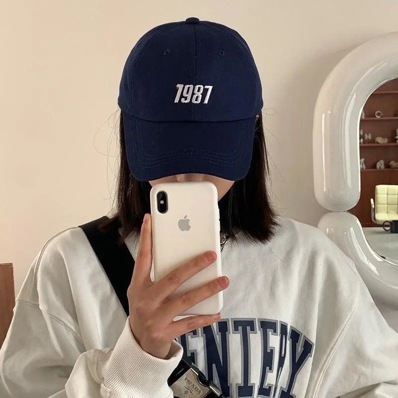 1987 embroidered baseball cap women's spring and summer soft top peaked hat show face small Japanese curved brim hat men's ins tide brand